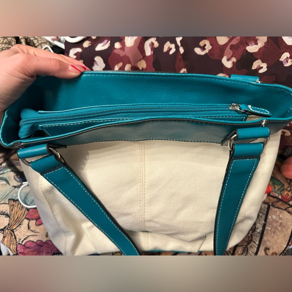 Vintage Y2K Era Rosetti Teal and Cream Floral Shoulder Bag - Picture 9 of 9